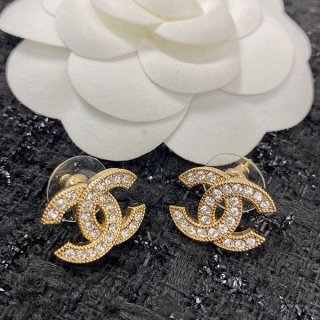Chanel cc logo earrings, metal & strass, gold, silver, 2 colors, shp60757