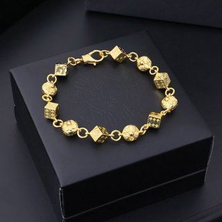 Chrome Hearts Engraved 925 Bracelet Fake Dice Cross Yellow Gold Kur32017