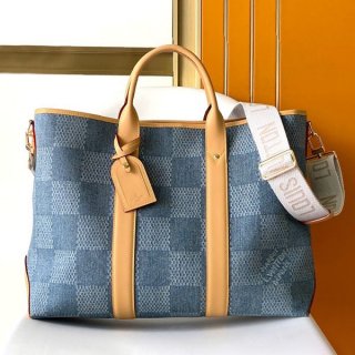 Large capacity Louis Vuitton Weekend Tote Bag Replica Denim Damier N40702