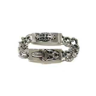 Chrome Hearts Double ID Floral Fake Dagger Old Silver Bracelet Kuw14555