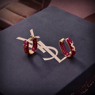 ★Popular in Japan! Saint Laurent fake enamel burgundy and gold earrings Sar87631