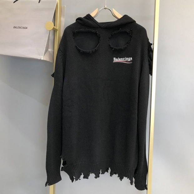 Balenciaga Political Campaign Destroyed Hoodie Replica Knitwear Black 662718T32121069