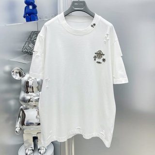 Very popular! Chrome Hearts replica color block cross leather short sleeve T-shirt Kun81348