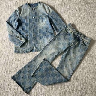 Extremely rare!Louis Vuitton parody Damier denim chic jacket and pants set 1AFHU4