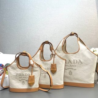 Rare Prada Parody Linen Blend Leather Tote Bag Large 3 Sizes puv47863