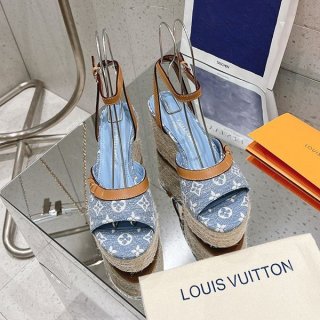 Louis Vuitton Sandals Replica Mules Thick Sole Denim Logo 1ACIZ