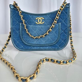 Express Shipping Chanel Replica Hobo Bag Blue Washed Denim SHV87069
