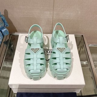 Rare Prada Monolith Rubber Sandals Grade N Logo Platform Strap Mules 1X853M3LK