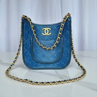 Cute Chanel Parody Hobo Bag in Blue Washed Denim shc95294