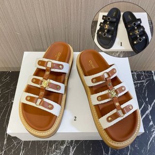 Recommended Celine Replica Canvas & Calfskin Sandals 2 Colors Ceh23626