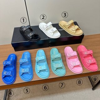 24P Chanel Sandals Replica CC Logo Leather Velcro Footbed Sandals Flat Shoes 10 Colors G45507