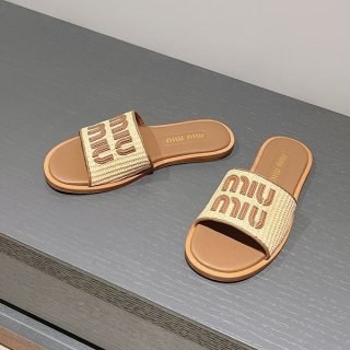 Miu Miu replica raffia-style woven slide sandals 5XX6440053