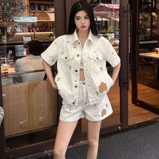 Very popular!Louis Vuitton Monogram Denim Shirt Replica Top and Bottom Set vub80670