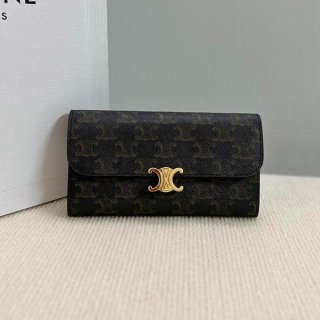 Replica Celine Large Triomphe Flap Wallet Bi-fold Long Wallet PVC Leather Dark Brown Ceq17479