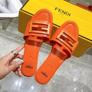 Fendi FF BAGUETTE logo leather slide sandals loved by many celebrities, fake fez98728