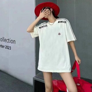 Attention-grabbing! Moncler copy T-shirt with embroidered logo on chest & white mox38672