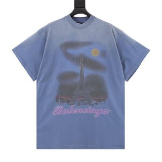 Nice Balenciaga Eiffel Tower Inkjet Gradient Color Short Sleeve BAU29548