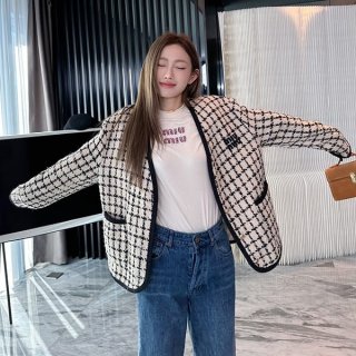 New sale Miu Miu replica straight check glitter jacket MH1873_139K_ myu83840