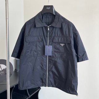 Rare Prada Re-Nylon short sleeve zip-through shirt with logo, knockoff puz35166