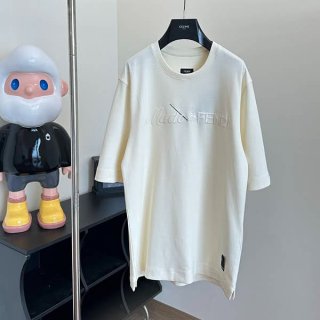 Fendi Replica Made in Fendi Lettering Embroidered Cotton T-Shirt FY1291A