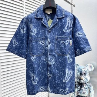 Hard to find Gucci GG Liquid Hearts denim shirt replica guh82196