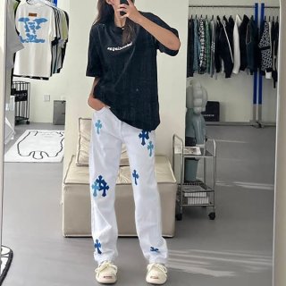 Hot Topic! Chrome Hearts Replica Blue Cementary Cloth White Denim Kuq14490