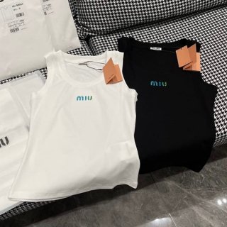 Eye-catching color Miu Miu replica logo cotton T-shirt in 2 colors myz77338