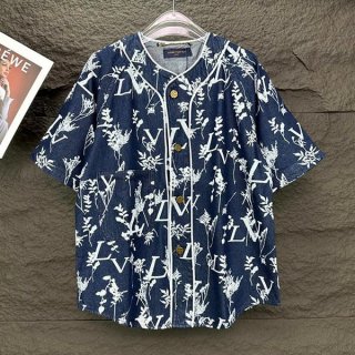 Sold outLouis Vuitton LV Leaf Denim Baseball Shirt Replica Short Sleeve vuc56382