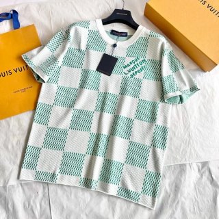 ★Safe shipping with trackingLouis Vuitton short sleeve top T-shirt parody Damier knit green and white 1AFIX4