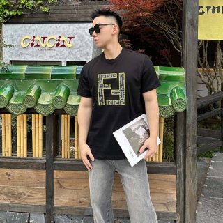 Rare Fendi FF logo white cotton T-shirt replica feg85619