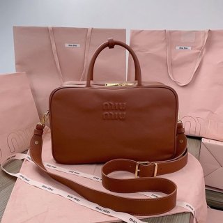 Free shipping Miu Miu leather handbag cognac myf08227