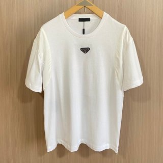 Popular Prada Triangle Logo Cotton T-Shirt Fake White put45685