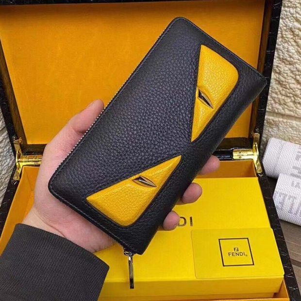 No.1 Popular Fendi Zip Around Long Wallet Replica Black Bag Bugs Zipper Wallet Customized fel89179