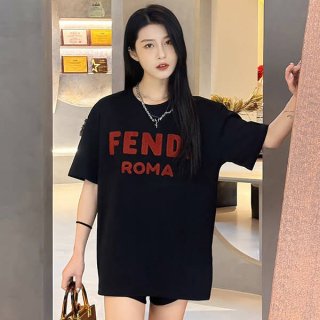 Fendi Replica Logo Embroidered Crew Neck T-Shirt fek26979
