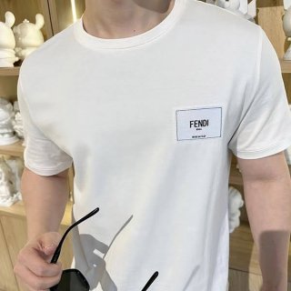 Very popular! Fendi replica men's logo embroidered cotton short sleeve T-shirt white feq54158