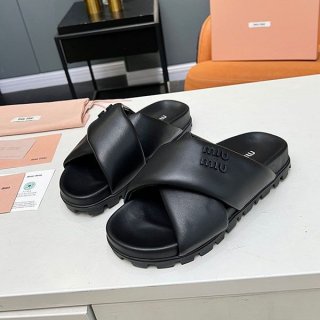 New design Miu Miu leather slide sandals myw96105
