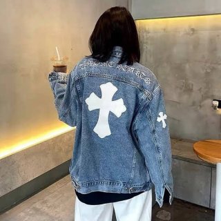 Grade N Chrome Hearts Cemetery Cross Denim Jacket Replica Kux04868