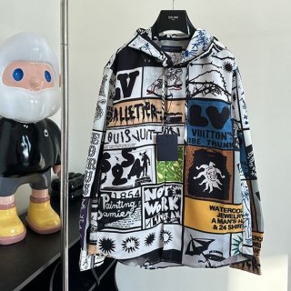 Louis Vuitton☆Overshirt with copy logo, printed hood, casual vuo35267