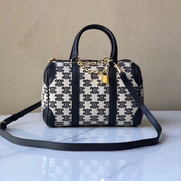 Competition ★ Celine Mini Boston Bag Replica Triomphe Embroidery Black 193652CS838NO