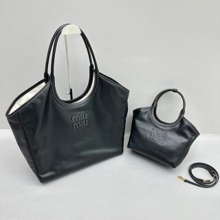 Rare Miu Miu lettering logo leather shopping bag replica in 2 sizes myn80879