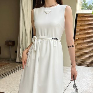 World-famous? Prada replica logo cotton jersey maxi dress puq97722