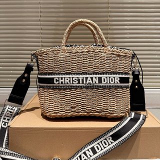 Dior Basket Bag Replica Raffia Oblique Rattan Jacquard Canvas 2WAY dep77954