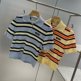 Popularity rising Miu Miu replica cotton and silk knit polo shirt in two colors MML88014AX F0061SOOO