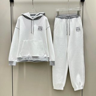 Loewe Anagram Logo Wool Blend Hoodie Fake Top and Bottom Set los17331