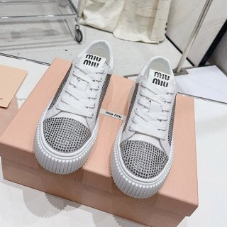 Miu Miu Crystal Leather Sneakers Replica myo10932