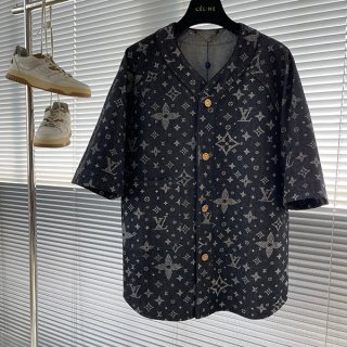 Boutique Louis Vuitton Replica Monogram Denim Baseball Shirt 1AF349