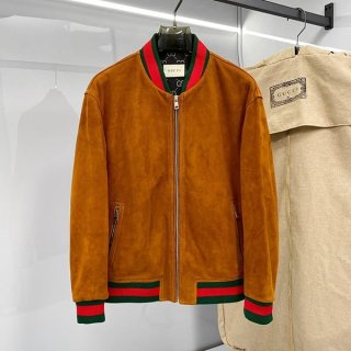 Competitive Gucci Replica Logo Brogue Leather Bomber Jacket gus25761