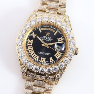 Sold out Rolex 39MM Men's Black Full Diamond Day Date roo42615
