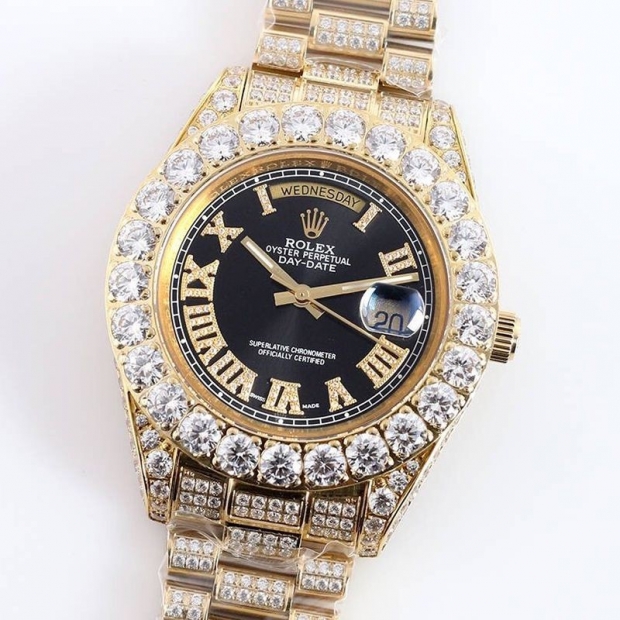 Sold out Rolex 39MM Men's Black Full Diamond Day Date roo42615