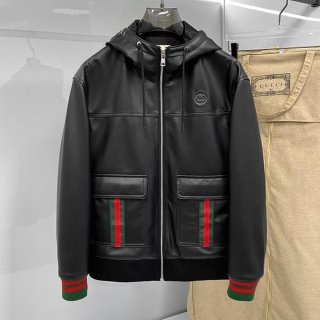 Autumn/Winter Sale: Gucci Replica Lambskin Logo Design Leather Jacket gug13161